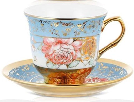 Teacup- Blue and Gold Floral