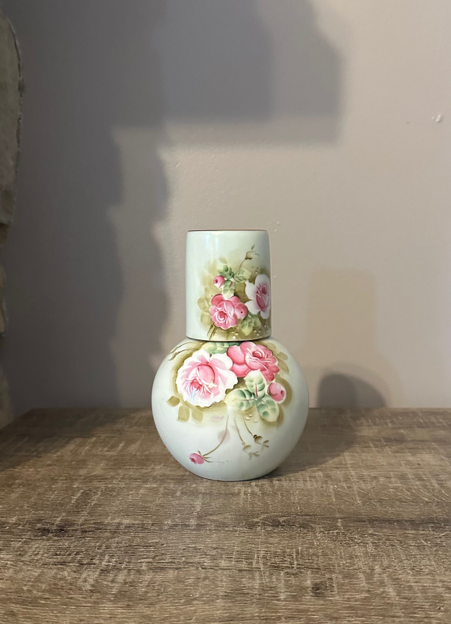 Vintage 1940 Lefton Heritage Rose Green Bedside Carafe