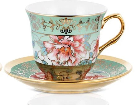 Teacup- Green & Gold Floral