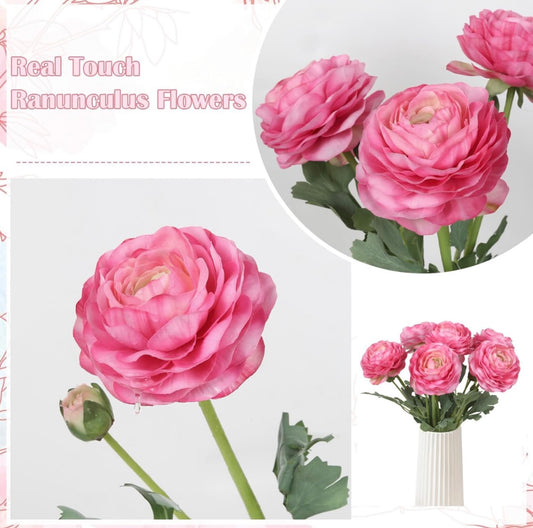 Pink Ranunculus Artificial Flowers Real Touch Peonies 6PCS