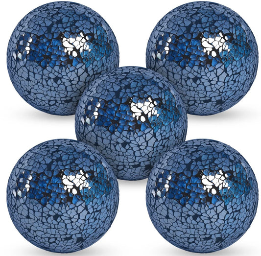 5PCS, 3 Inch Blue Orbs Glass Balls for Centerpiece Bowls