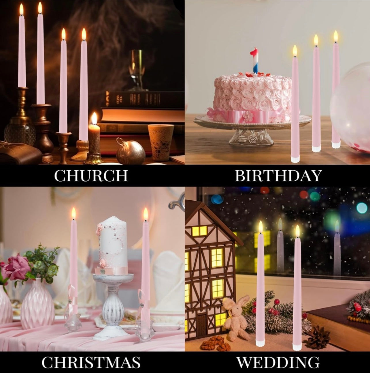 Flameless Taper Candle (Single -Pink)