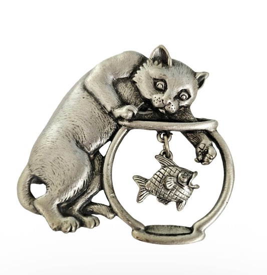 Vintage pewter Fish Bowl brooch by Jonette Jewelry (JJ)