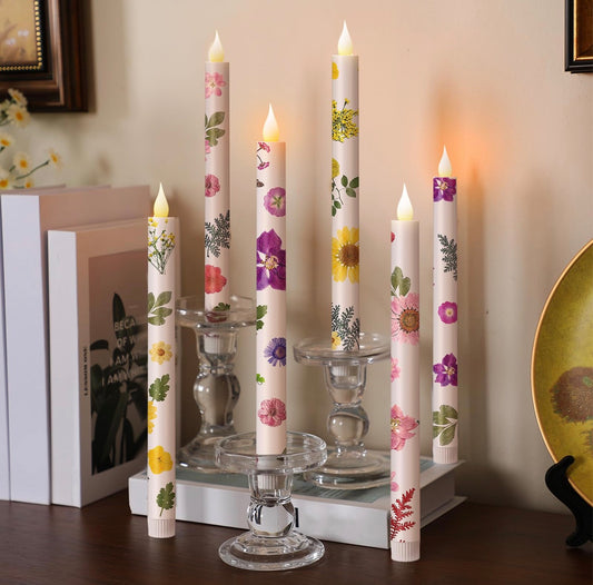 Flameless Dried Flower Design Taper Candlestick LED