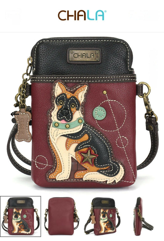 Anytime Crystals Chala Handbags Cellphone Xbody - German Shepherd