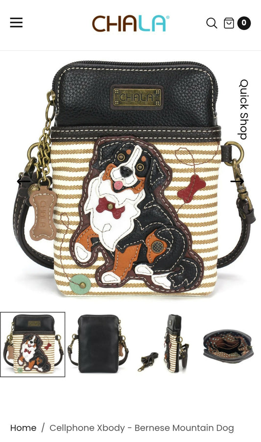 Anytime Crystals Chala Handbags Cellphone Xbody - Bernese Mountain Dog