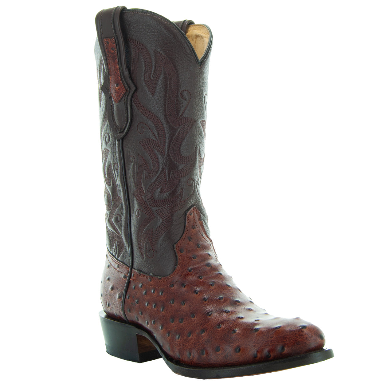 Men's Cognac Ostrich Print Cowboy Boots (H7002)
