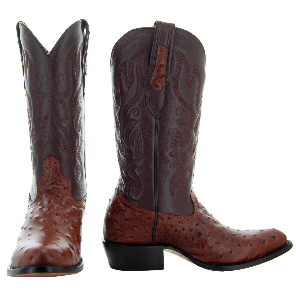 Men's Cognac Ostrich Print Cowboy Boots (H7002)