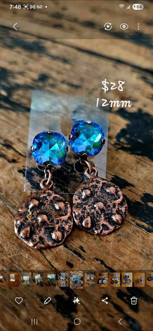 Anytime Crystals Genuine Swarovski Crystal 12mm Mystic Blue Earrings