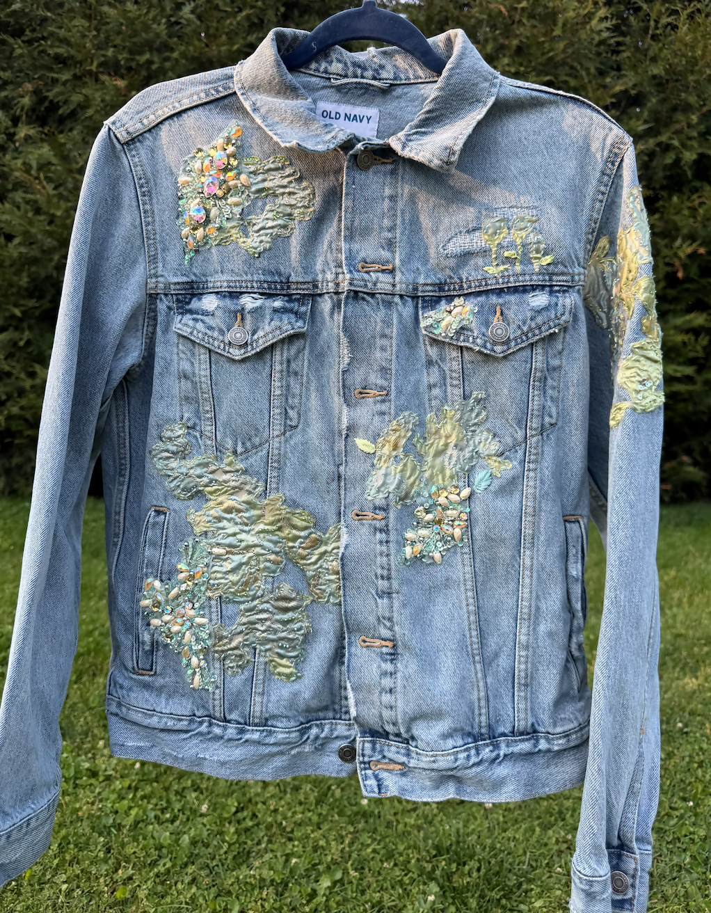 One-of-a-kind Denim Embellished Jacket ~ Mens Sm, Womens Large