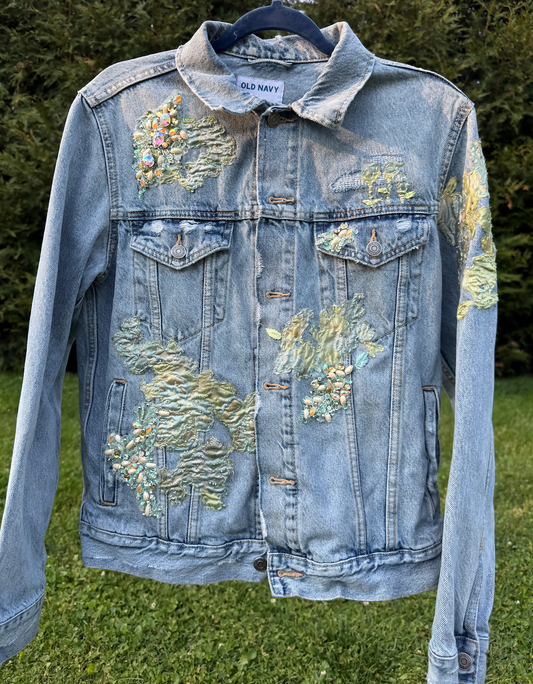 One-of-a-kind Denim Embellished Jacket ~ Mens Sm, Womens Large