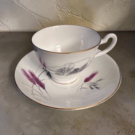 Pink & Black Wheat Tea Cup & Saucer