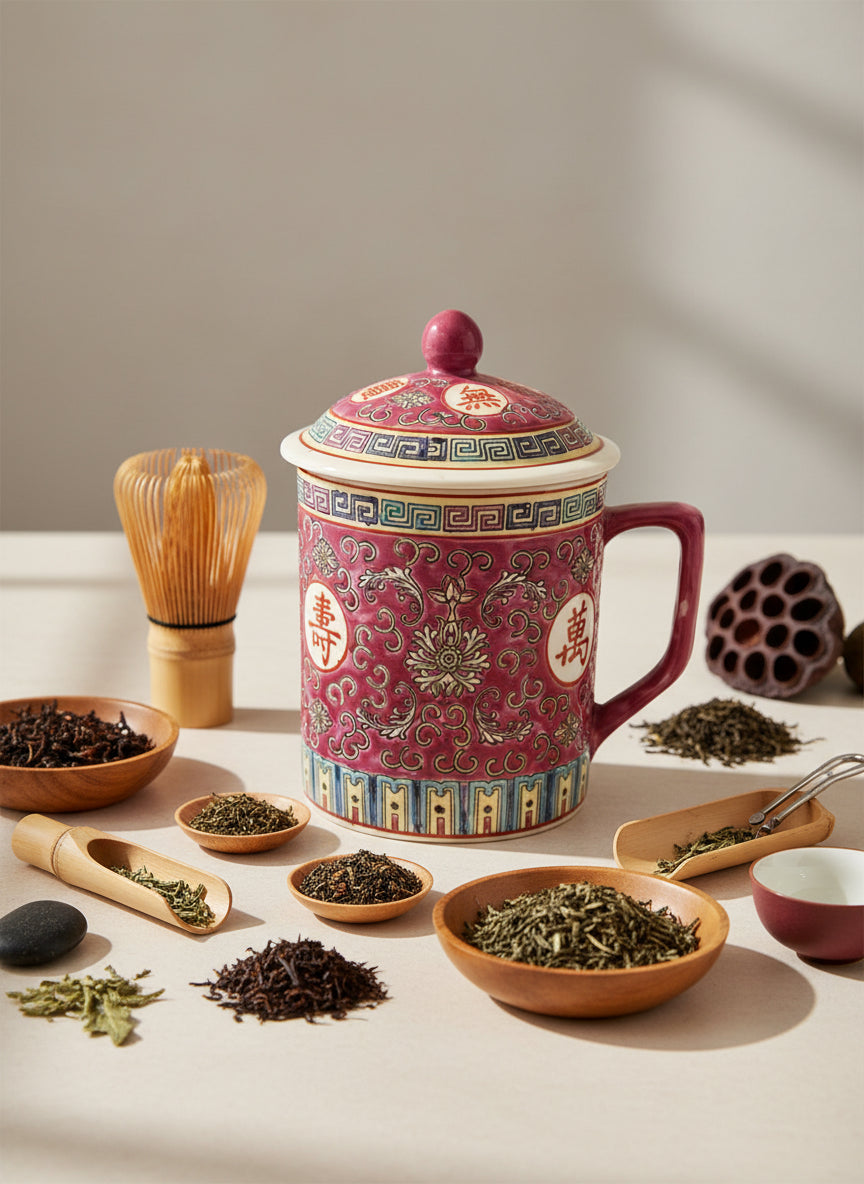 Vintage Chinese Jingdezhen Famille Rose Medallion Tea Lidded Mug