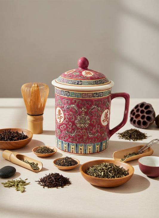 Vintage Chinese Jingdezhen Famille Rose Medallion Tea Lidded Mug