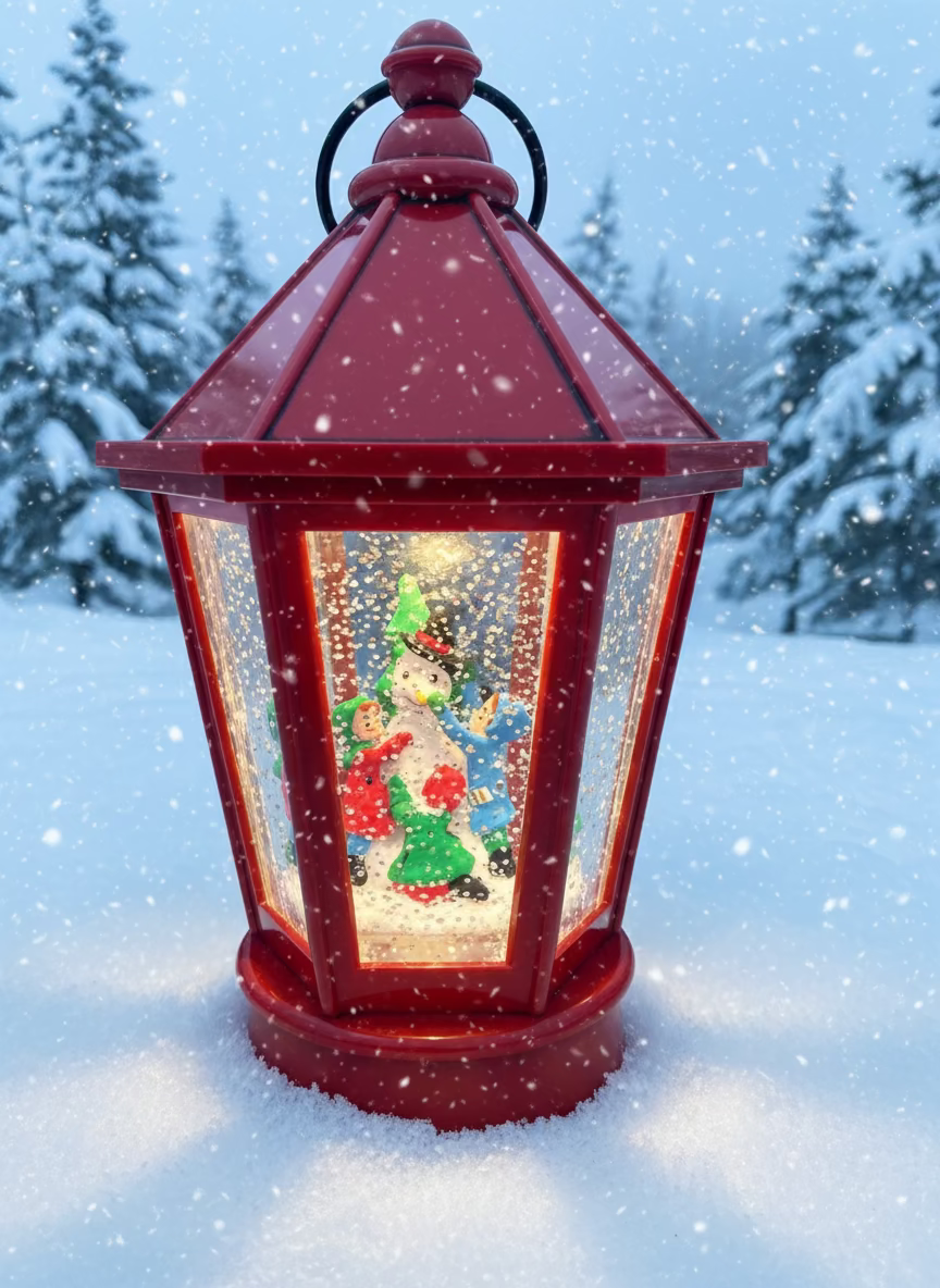 Red Light-Up Snowglobe Lantern