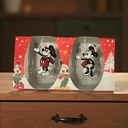 MICKEY & MINNIE STEMLESS GLASSES qty 2