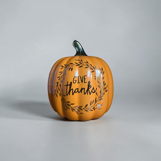Give Thanks Glass Pumpkin
