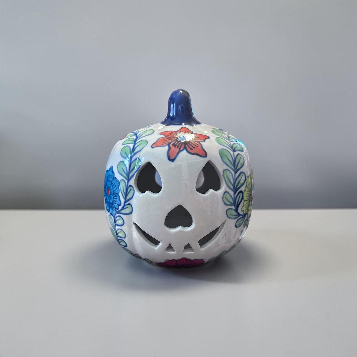 Ceramic 8.5" Multi Floral Jack O' Lantern Luminary