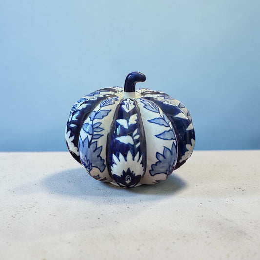 ceramic blue & white pumpkin Chinoiserie floral pattern