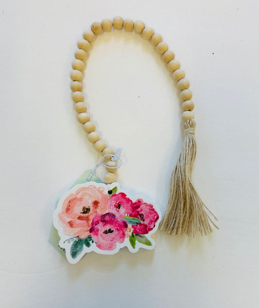 Pink peony floral wooden bead garland