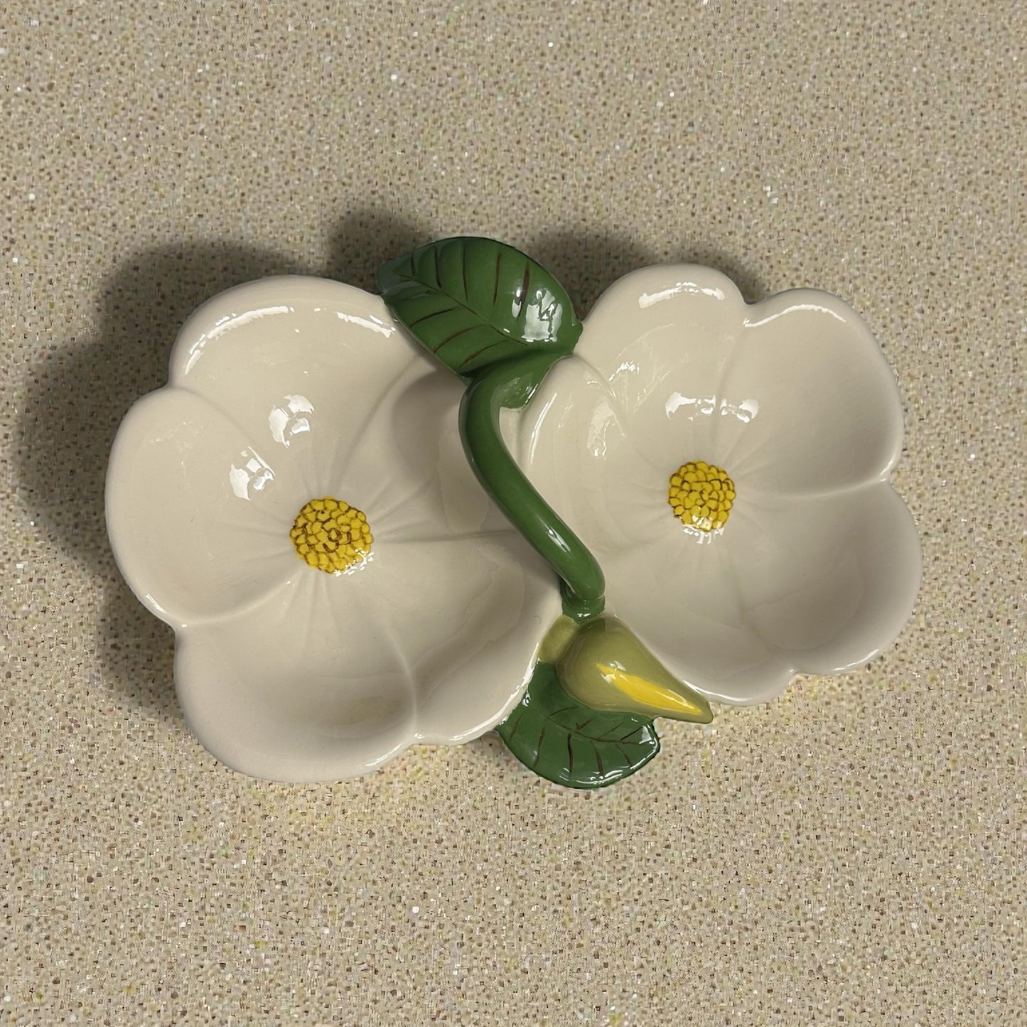 White Floral Ceramic Divided Dish