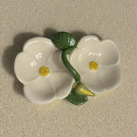 White Floral Ceramic Divided Dish