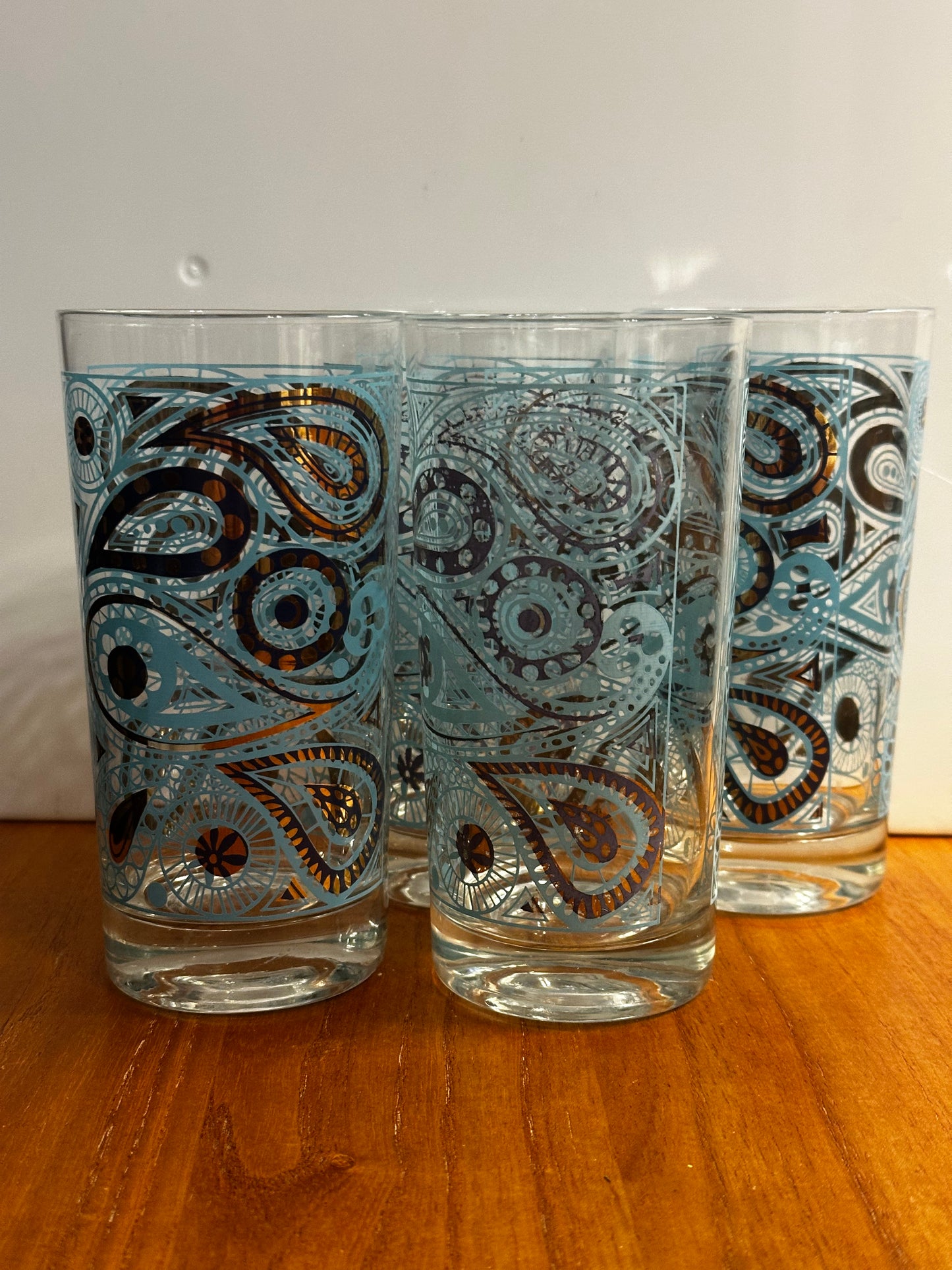 VINTAGE MCM Paisley  Turquoise SET OF 4