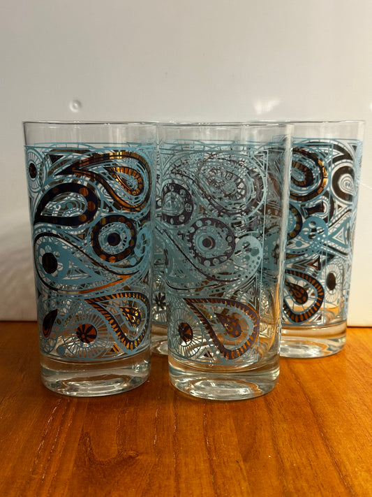 VINTAGE MCM Paisley  Turquoise SET OF 4
