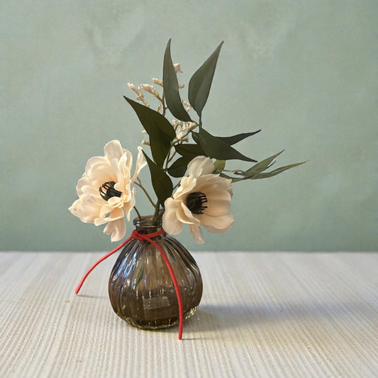 Faux Anemone Arrangement in Glass Vase