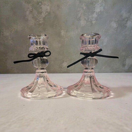 Pink Glass Taper Candle Holders (PAIR)