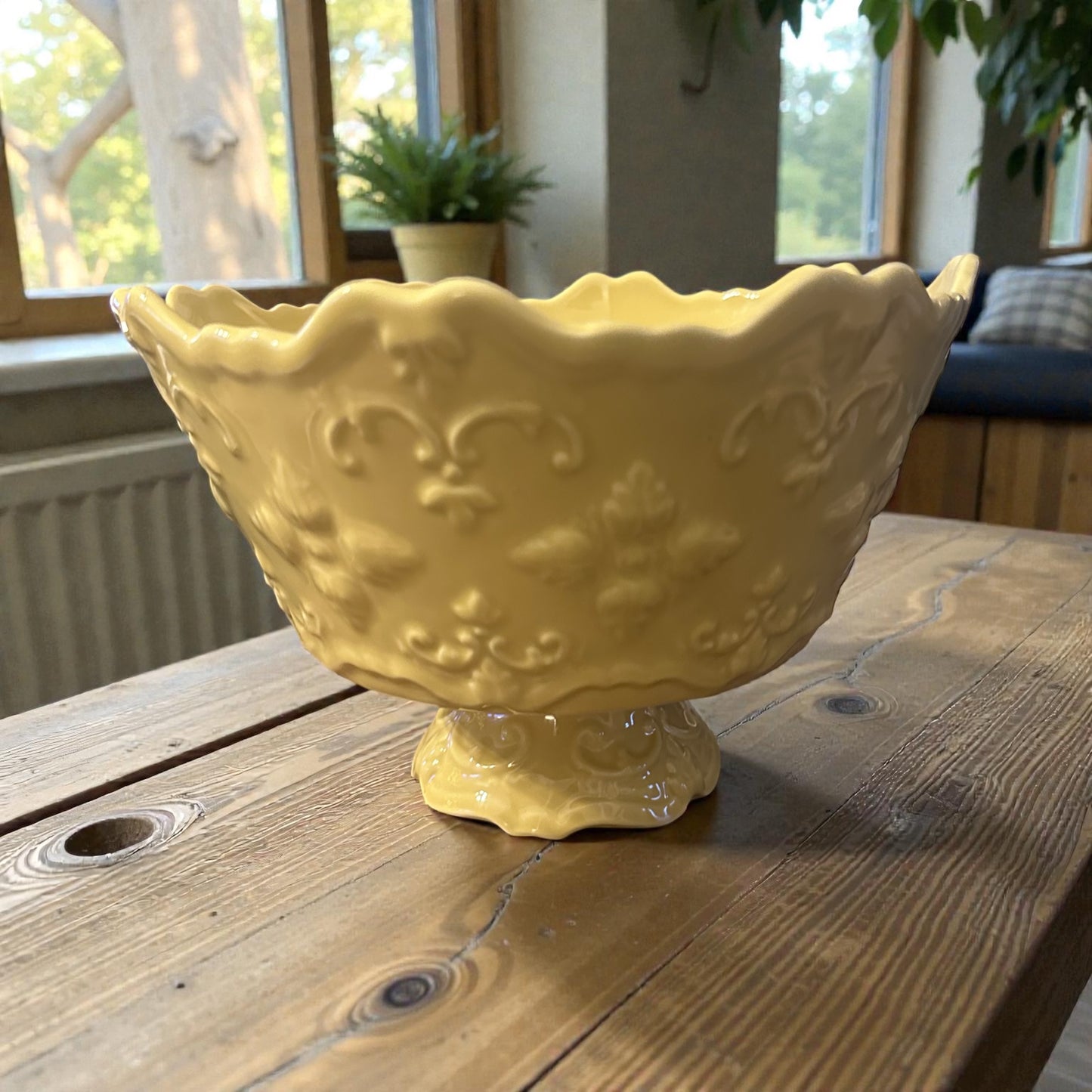 Footed Vtg yellow Bowl