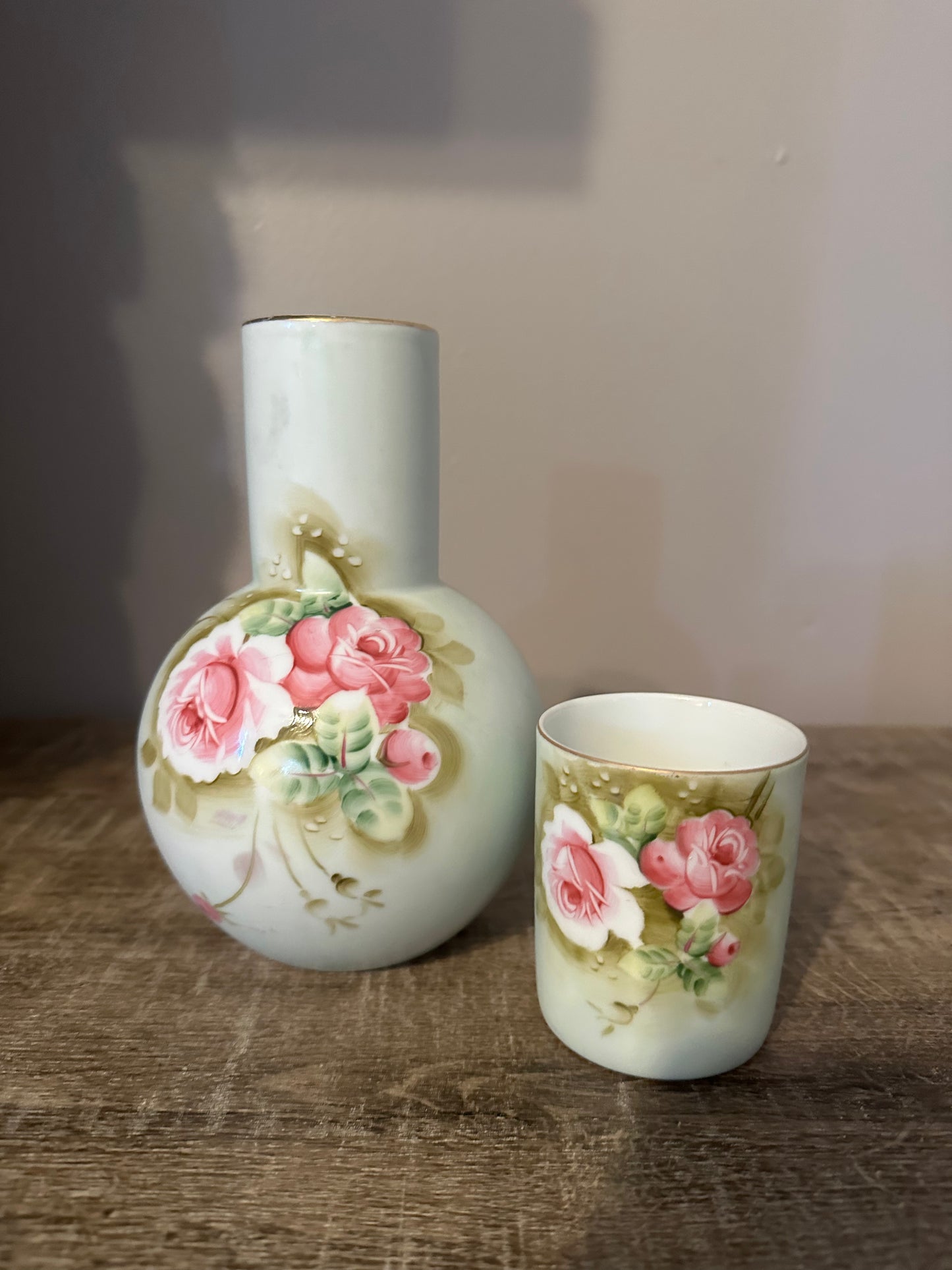 Vintage 1940 Lefton Heritage Rose Green Bedside Carafe