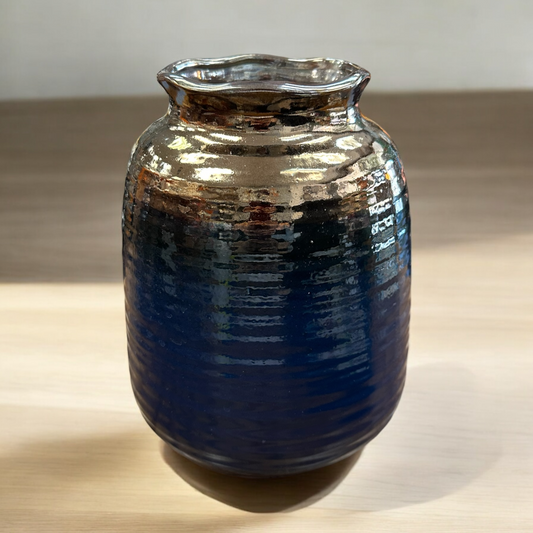 Vase - blue with gold accent