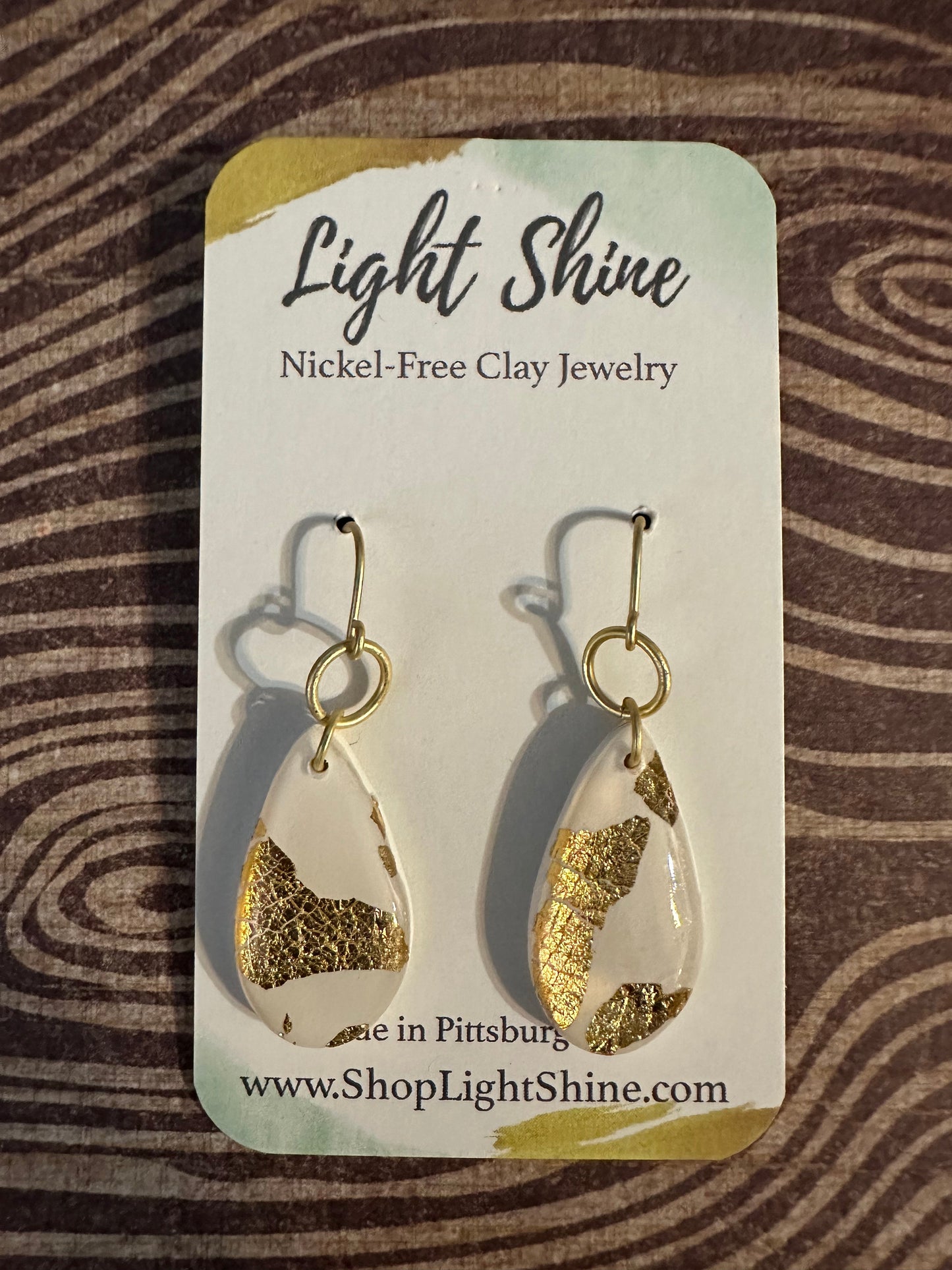 White & Gold Teardrop Earrings