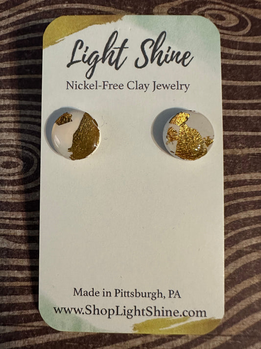 White & Gold Circle Stud Earrings