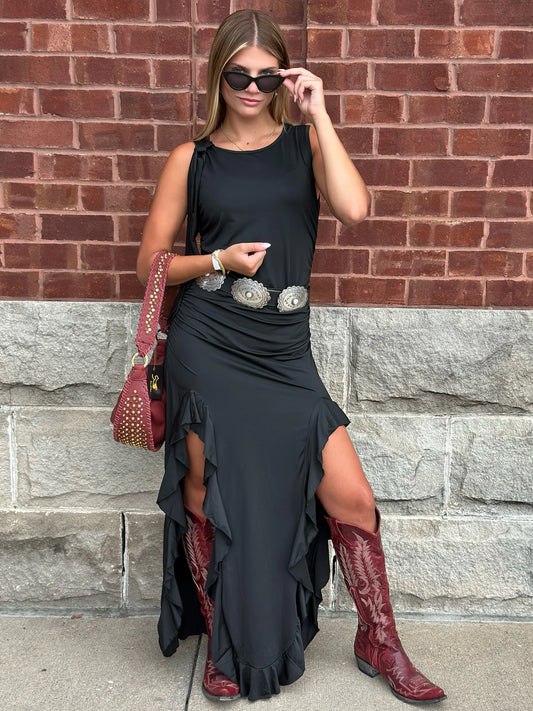 Bohemian Cowgirl High Slit Bodycon Dress