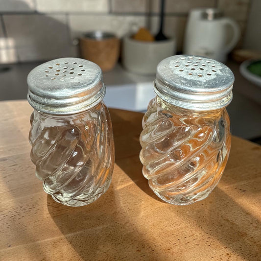 Vintage Clear Glass Spiral Swirl Salt and Pepper Shakers