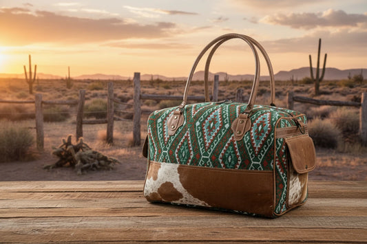 Southwestern Wool and Cowhide Leather Duffle Bag