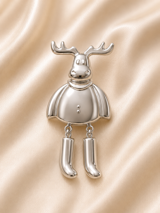Vintage Silver Tone Articulated Reindeer Brooch with Dangling Legs | Christmas Holiday Pin