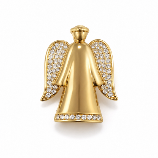 Vintage Monet Gold Tone Angel Brooch – Clear Rhinestone Wings Christmas Holiday Pin
