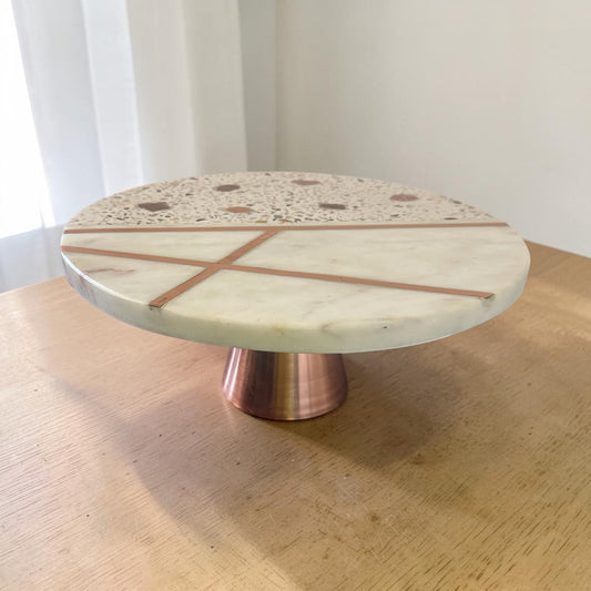 THIRSTYSTONE Pink Terrazzo White Marble Cake Stand