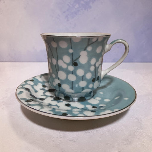 Vintage Darice Dogwood Turquoise Tea Cup Set