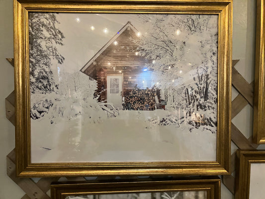 16 x 20 Framed Snowy Cabin Print