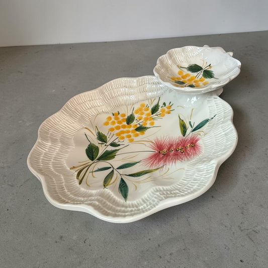 Vintage Italian hand-painted ceramic chip and dip platter (SEE PHOTOS FOR CHIP)