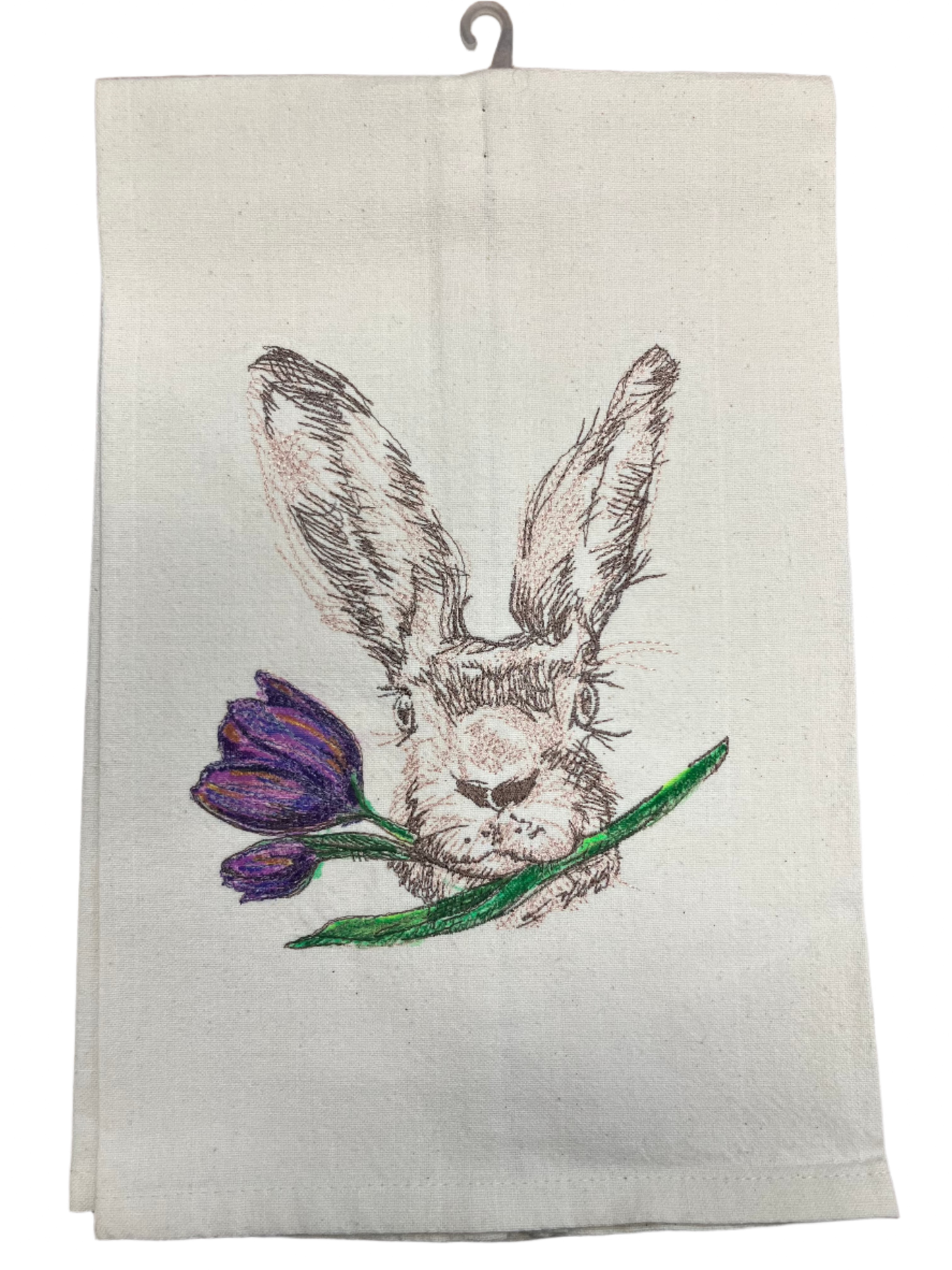 Bunny with Purple Flower Tea Towel