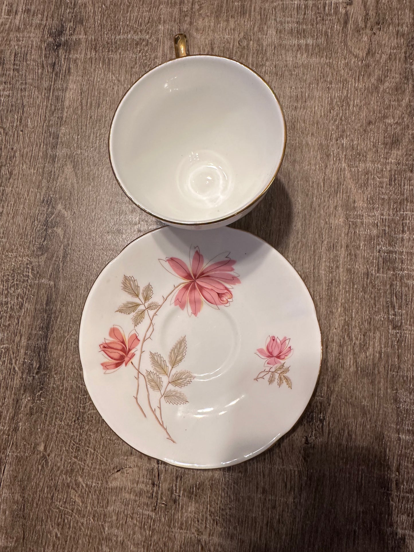 Vintage England Taylor & Kent Bone China Cup & Saucer Pink Flowers