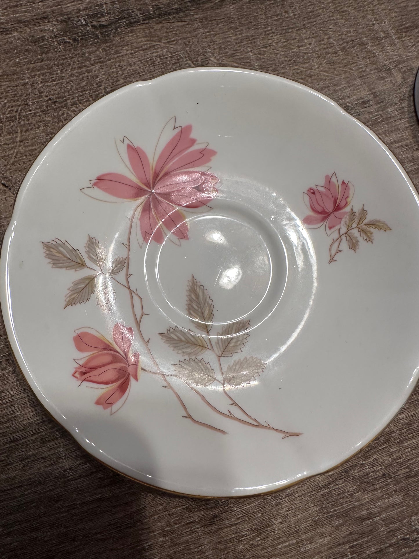 Vintage England Taylor & Kent Bone China Cup & Saucer Pink Flowers