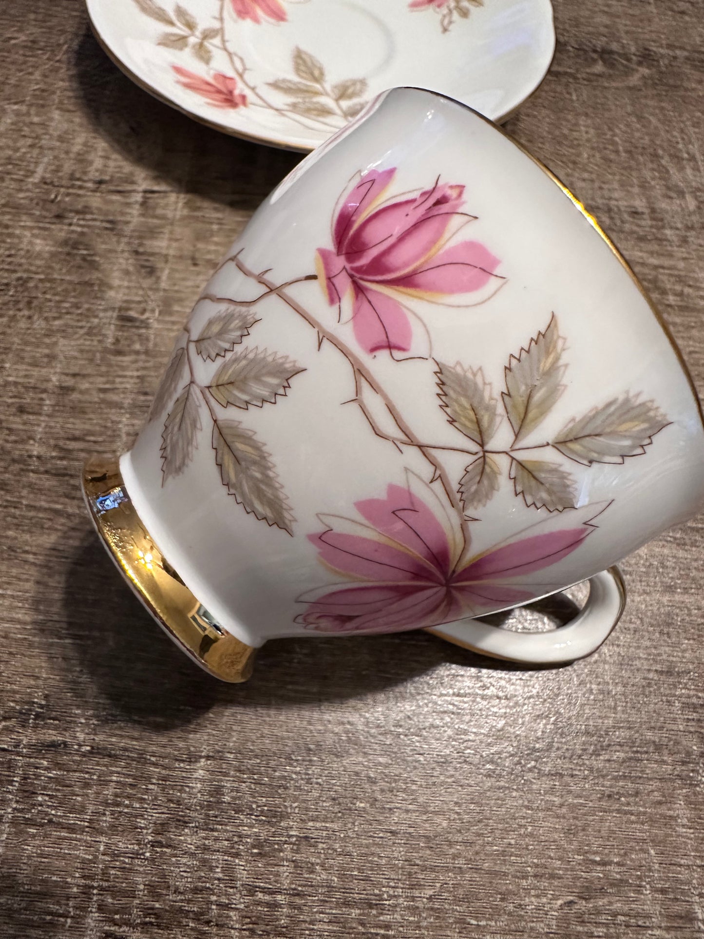 Vintage England Taylor & Kent Bone China Cup & Saucer Pink Flowers