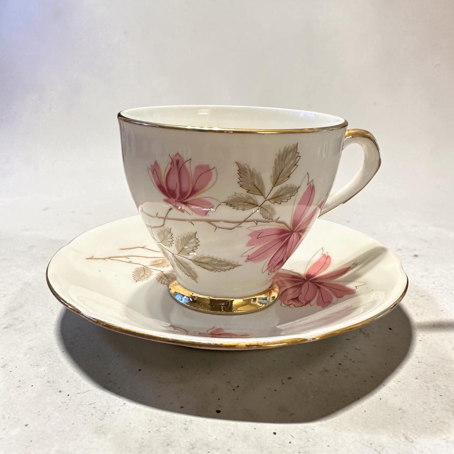 Vintage England Taylor & Kent Bone China Cup & Saucer Pink Flowers