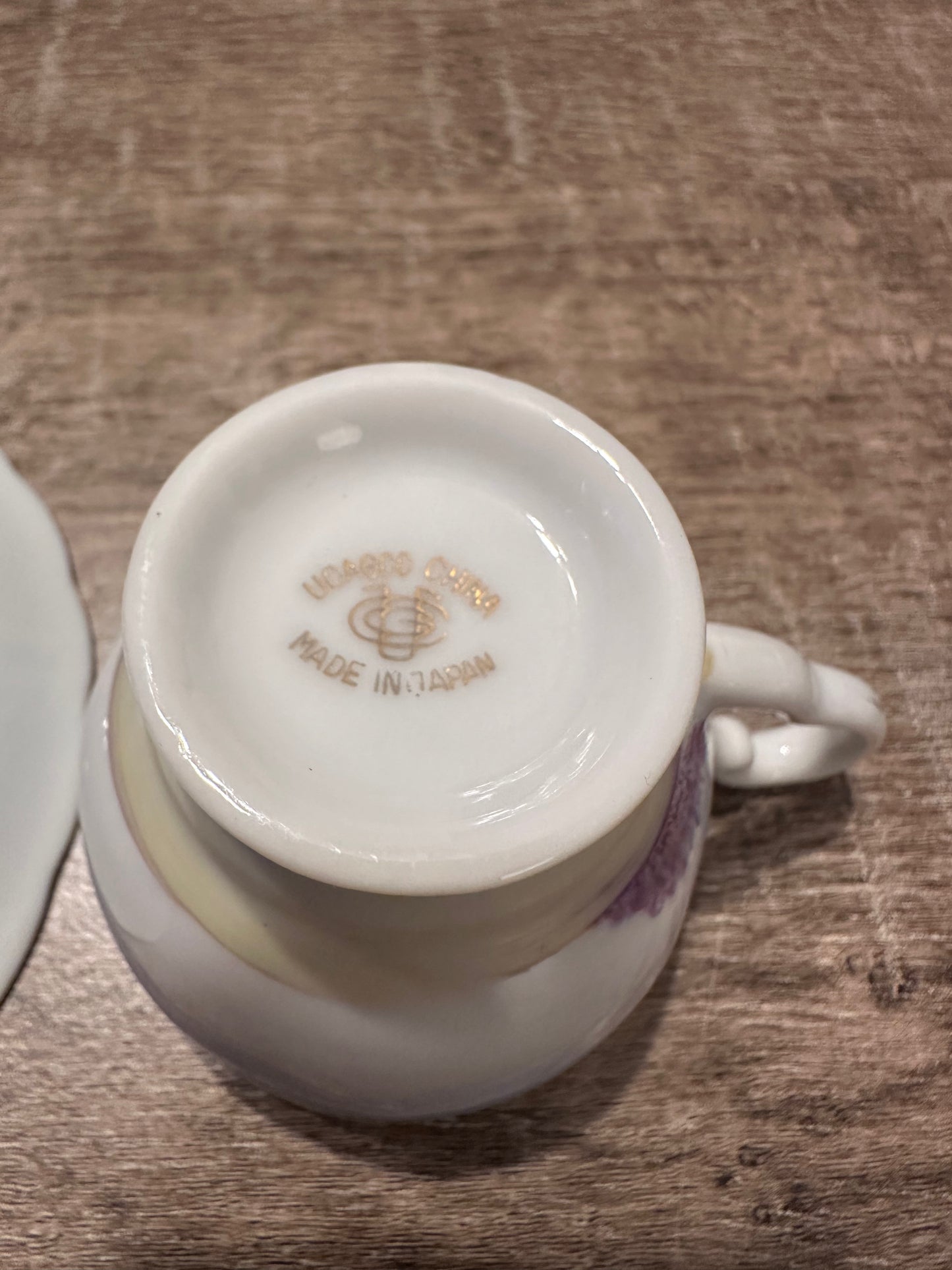 Vintage Ucagco Japan Hand painted LandscapeDemitasse Teacup Saucer W/ Gold Trim